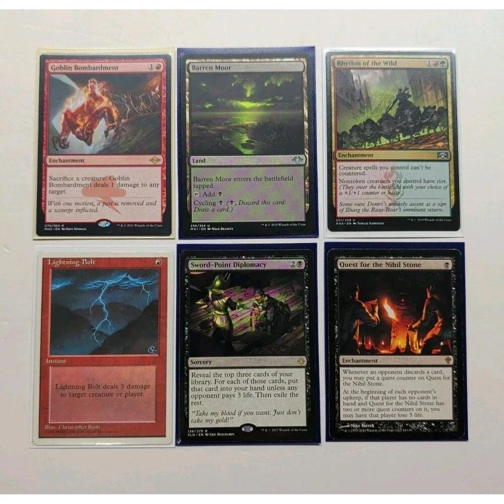 ​MTG  Lot of Six: Goblin Bombardment, Rhythm of the Wild, Lightning Bolt & More